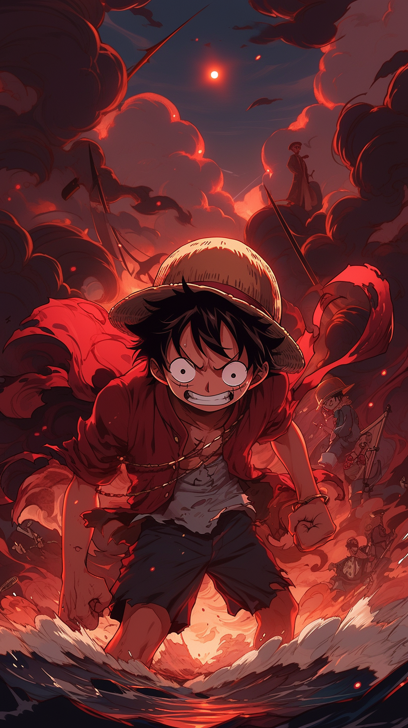 This anime wallpaper captures the intense and dramatic essence of the popular series 'One Piece