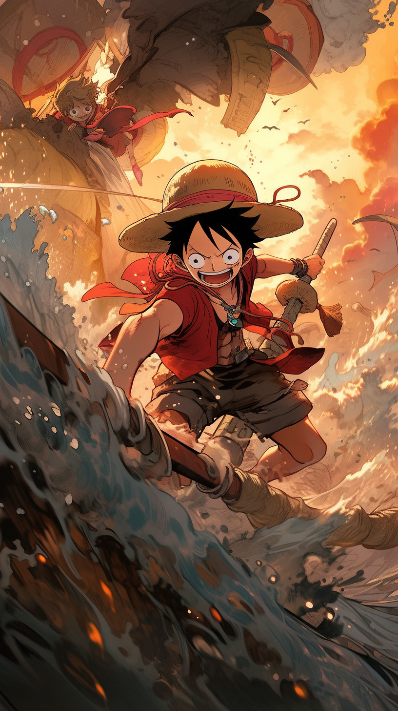 This anime wallpaper captures the intense and dramatic essence of the popular series 'One Piece
