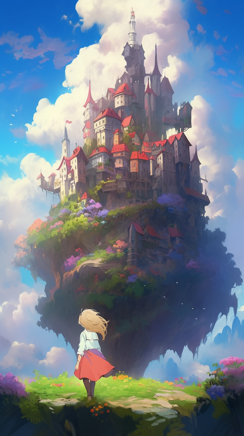 This enchanting anime wallpaper captures the whimsical and romantic essence of Howl's Castle from the beloved series 'Howl's Moving Castle